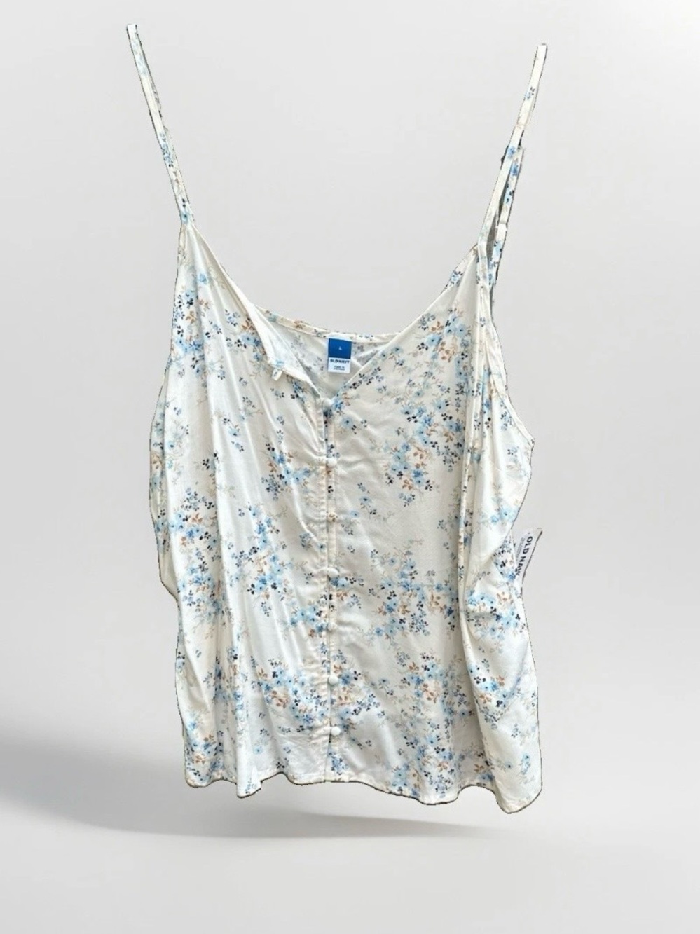 NWT Old Navy White Satin Floral Cami with Blue and Tan Accents